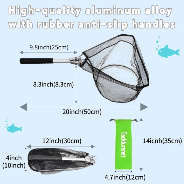 Folding Kayak Fishing Net with Aluminum Alloy Frame Rubber-Coated Nylon Net for Small Fishing Net Fishing Landing Net for Non-Slip Gloves Storage Bag - Image 2