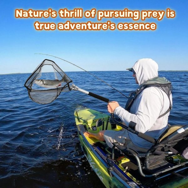 Folding Kayak Fishing Net with Aluminum Alloy Frame Rubber-Coated Nylon Net for Small Fishing Net Fishing Landing Net for Non-Slip Gloves Storage Bag - Image 6
